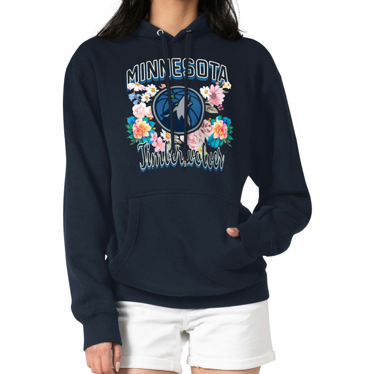 Minnesota Timberwolves G-III 4Her by Carl Banks Women's Flowers Team Logo Graphic Fleece Pullover Hoodie On Sale