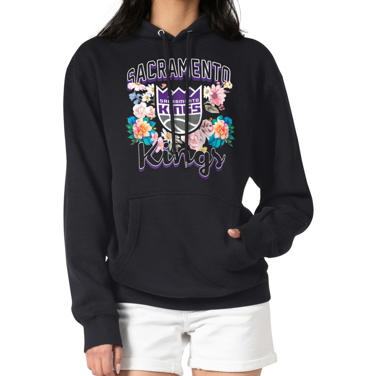 Sacramento Kings G-III 4Her by Carl Banks Women's Flowers Team Logo Graphic Fleece Pullover Hoodie For Sale