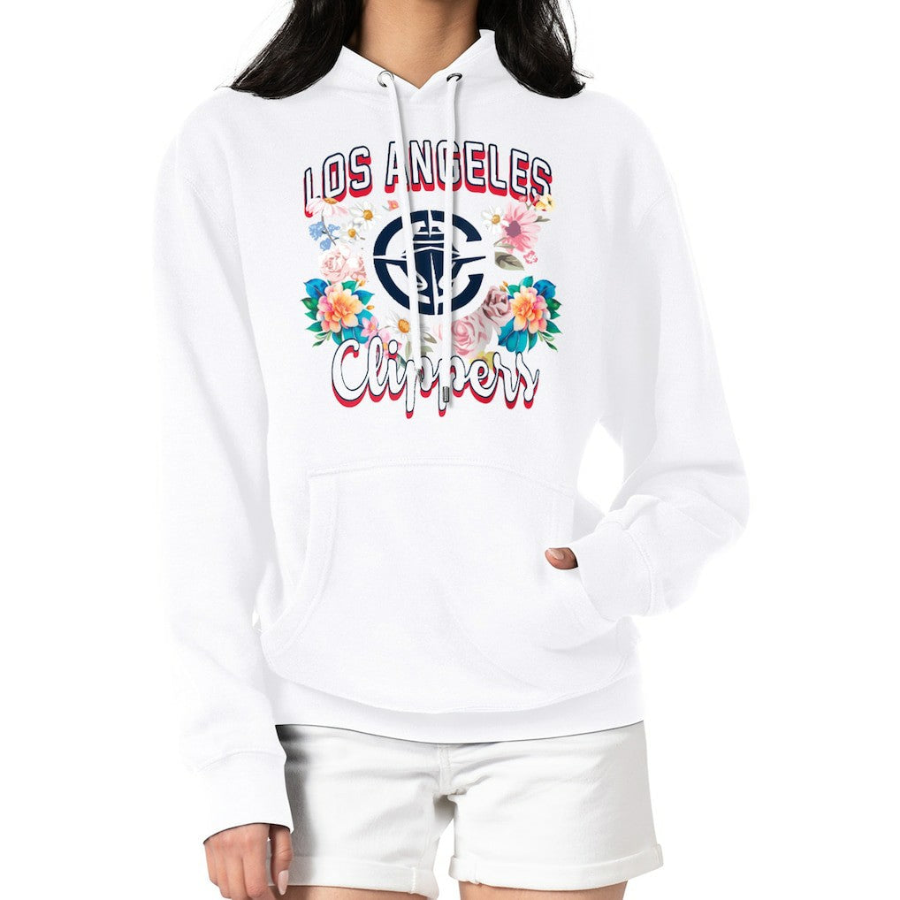 LA Clippers G-III 4Her by Carl Banks Women's Flowers Team Logo Graphic Fleece Pullover Hoodie New
