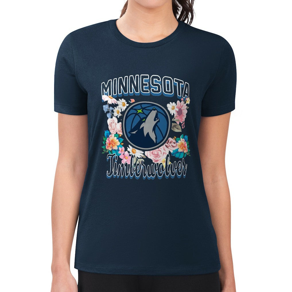 Minnesota Timberwolves G-III 4Her by Carl Banks Women's Super-Slim Fit Lightweight Flowers Team Logo Graphic T-Shirt For Sale