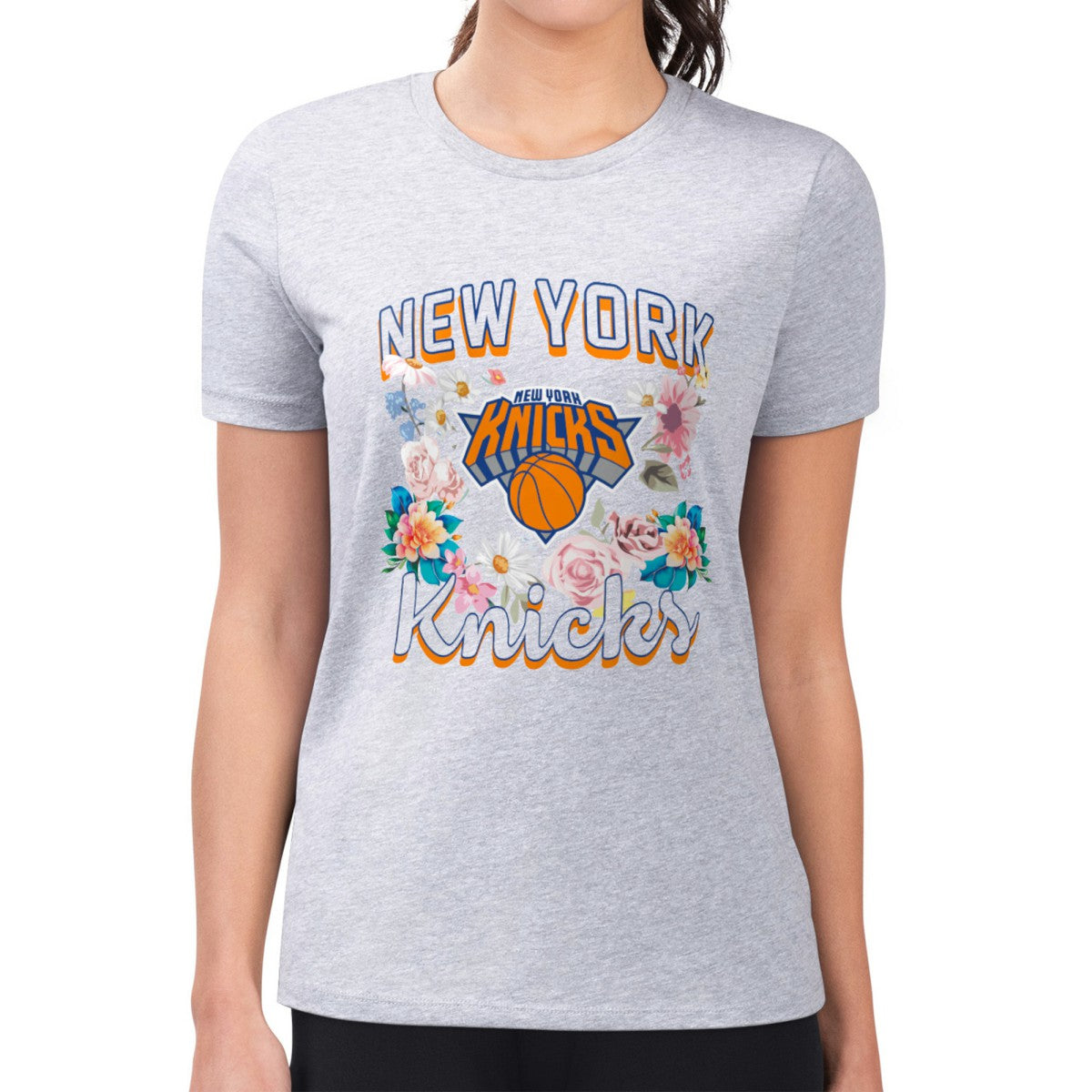 New York Knicks G-III 4Her by Carl Banks Women's Super-Slim Fit Lightweight Flowers Team Logo Graphic T-Shirt For Sale