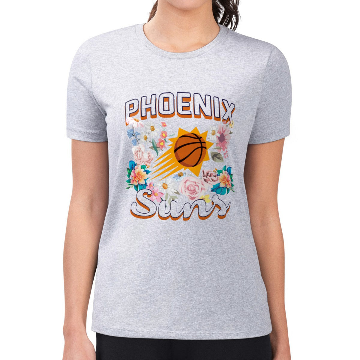 Phoenix Suns G-III 4Her by Carl Banks Women's Super-Slim Fit Lightweight Flowers Team Logo Graphic T-Shirt New