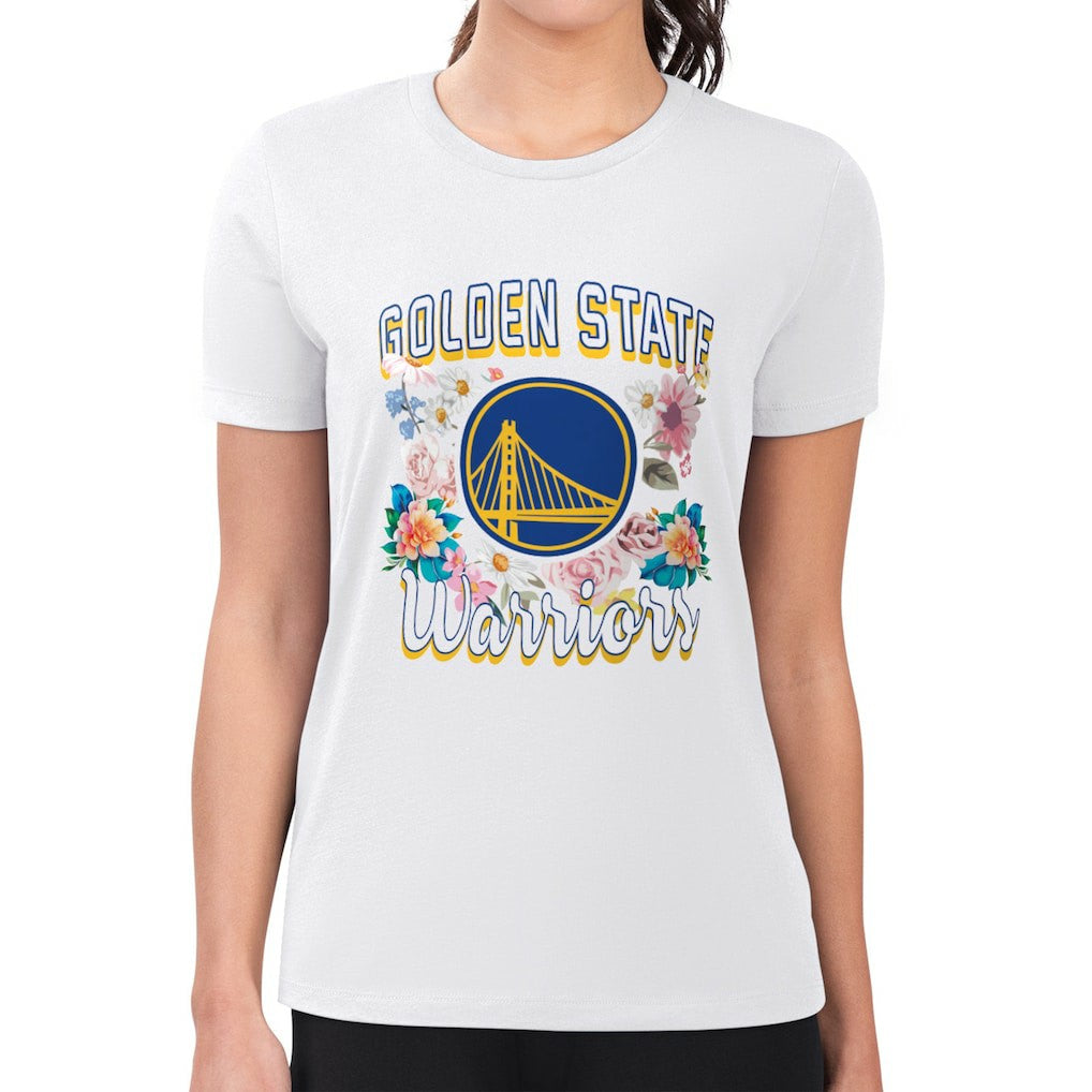 Golden State Warriors G-III 4Her by Carl Banks Women's Super-Slim Fit Lightweight Flowers Team Logo Graphic T-Shirt sale Outlet