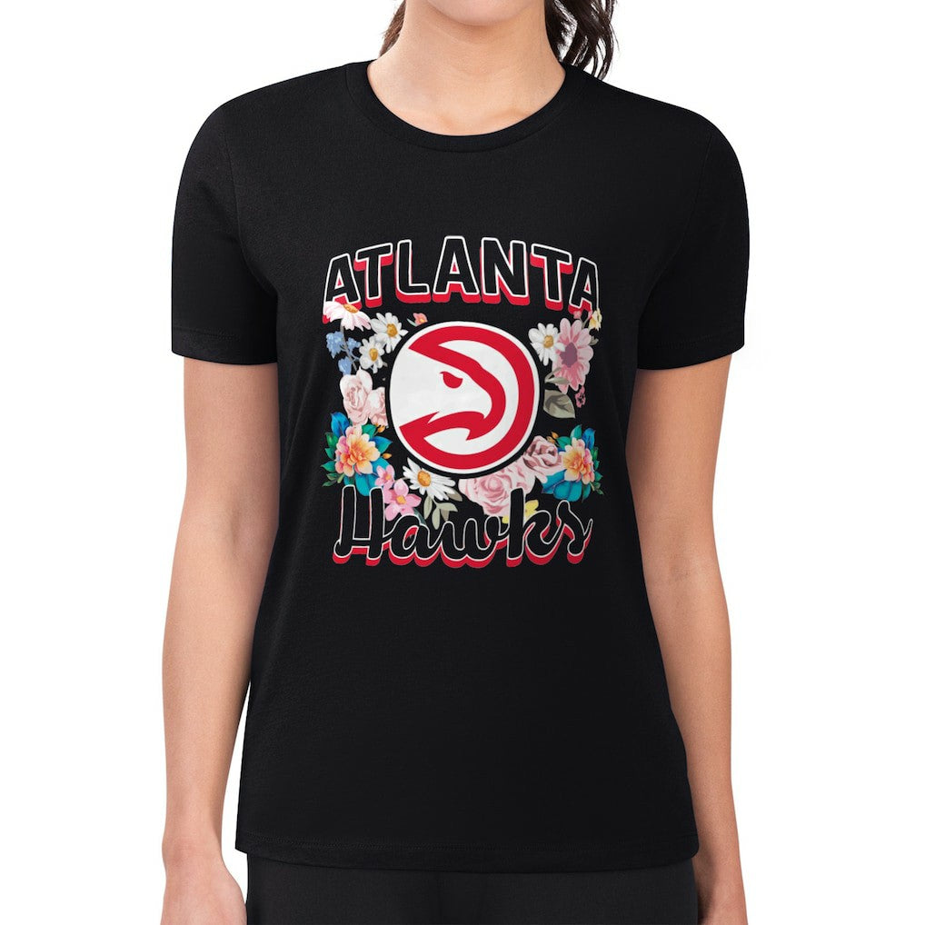 Atlanta Hawks G-III 4Her by Carl Banks Women's Super-Slim Fit Lightweight Flowers Team Logo Graphic T-Shirt New