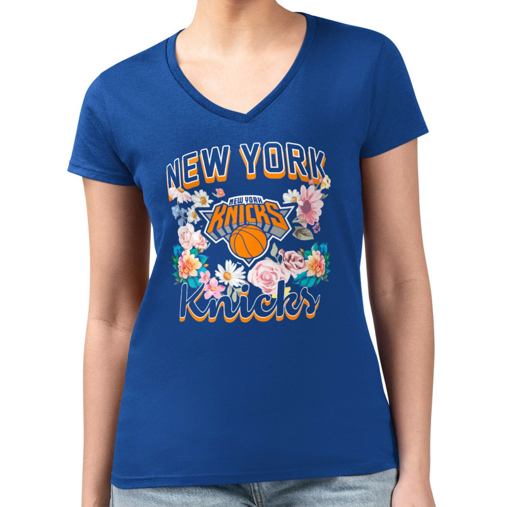 New York Knicks G-III 4Her by Carl Banks Women's Super-Slim Fit Lightweight Flowers Team Logo Graphic V-Neck T-Shirt Online