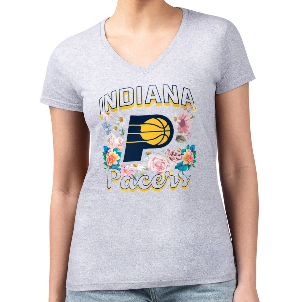 Indiana Pacers G-III 4Her by Carl Banks Women's Super-Slim Fit Lightweight Flowers Team Logo Graphic V-Neck T-Shirt Discount