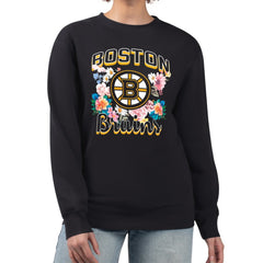 Boston Bruins G-III 4Her by Carl Banks Women's Flower Logo Pullover Sweatshirt For Sale