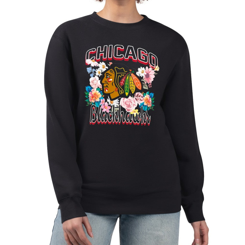Chicago Blackhawks G-III 4Her by Carl Banks Women's Flower Logo Pullover Sweatshirt Sale
