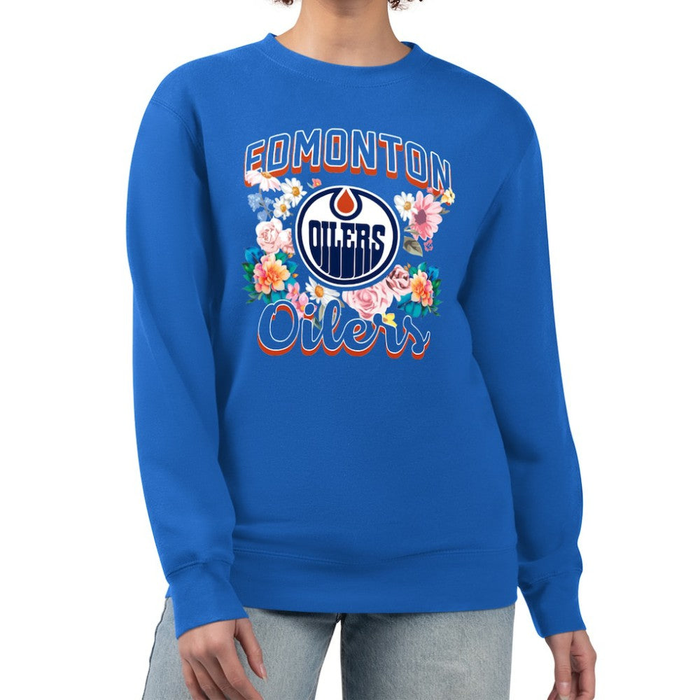 Edmonton Oilers G-III 4Her by Carl Banks Women's Flower Logo Pullover Sweatshirt Online