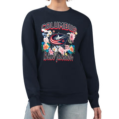Columbus Blue Jackets G-III 4Her by Carl Banks Women's Flower Logo Pullover Sweatshirt On Sale