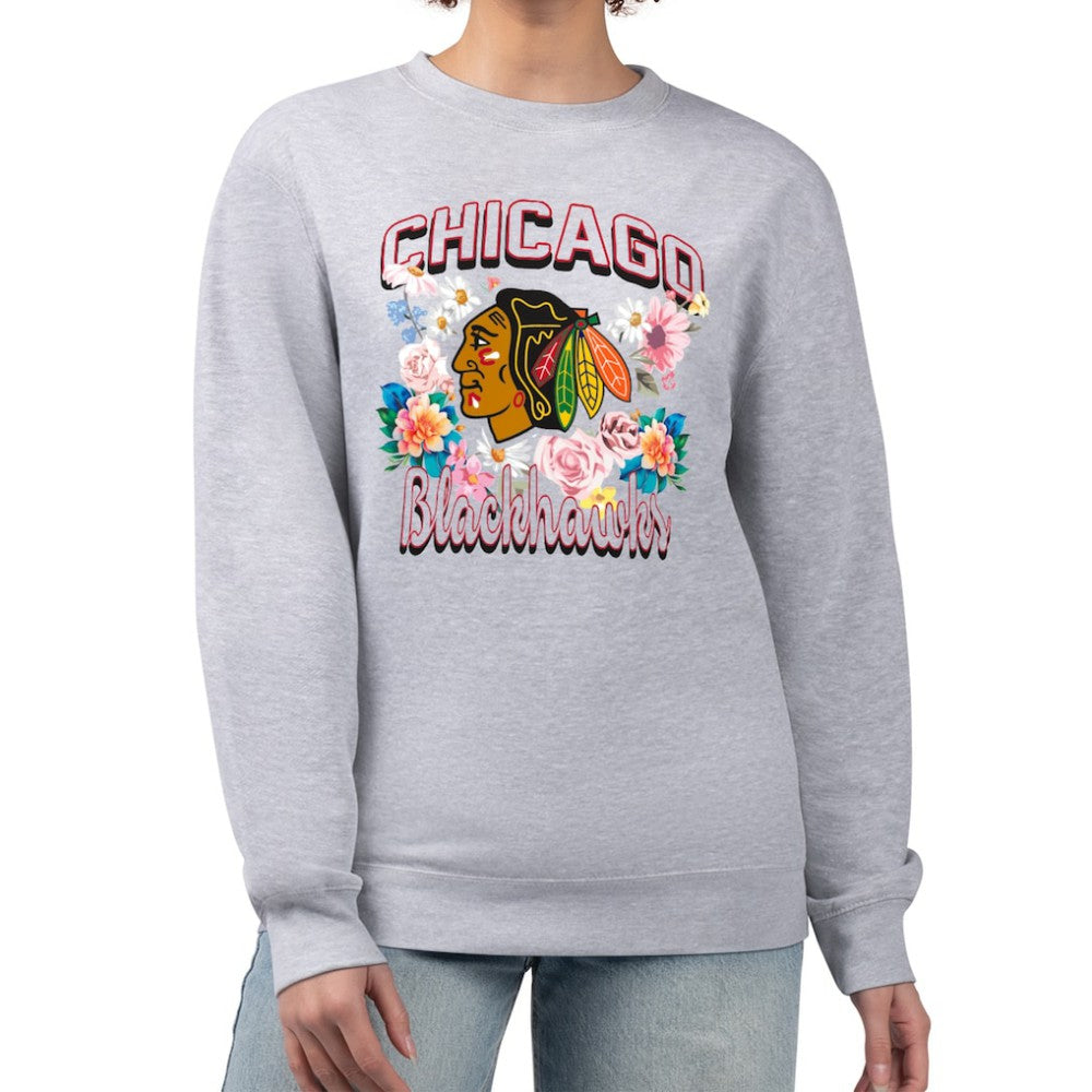 Chicago Blackhawks G-III 4Her by Carl Banks Women's Flower Logo Pullover Sweatshirt Outlet