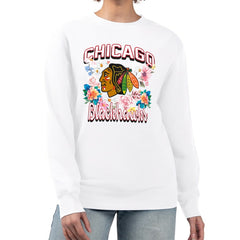 Chicago Blackhawks G-III 4Her by Carl Banks Women's Flower Logo Pullover Sweatshirt Discount