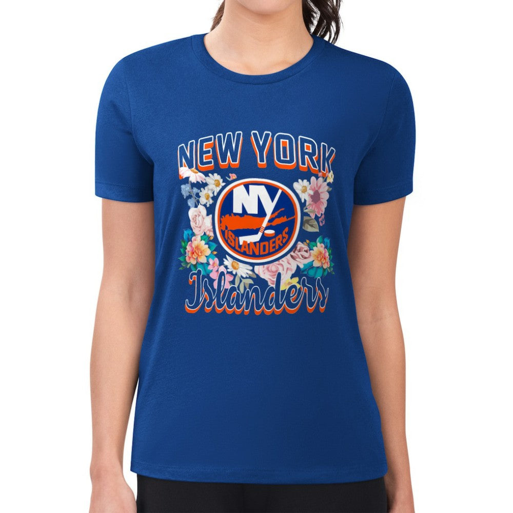 New York Islanders G-III 4Her by Carl Banks Women's Super-Slim Fit Lightweight Flower Logo T-Shirt For Sale