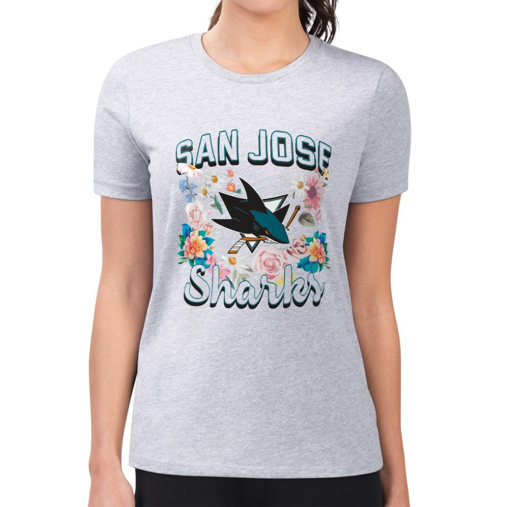 San Jose Sharks G-III 4Her by Carl Banks Women's Super-Slim Fit Lightweight Flower Logo T-Shirt For Sale