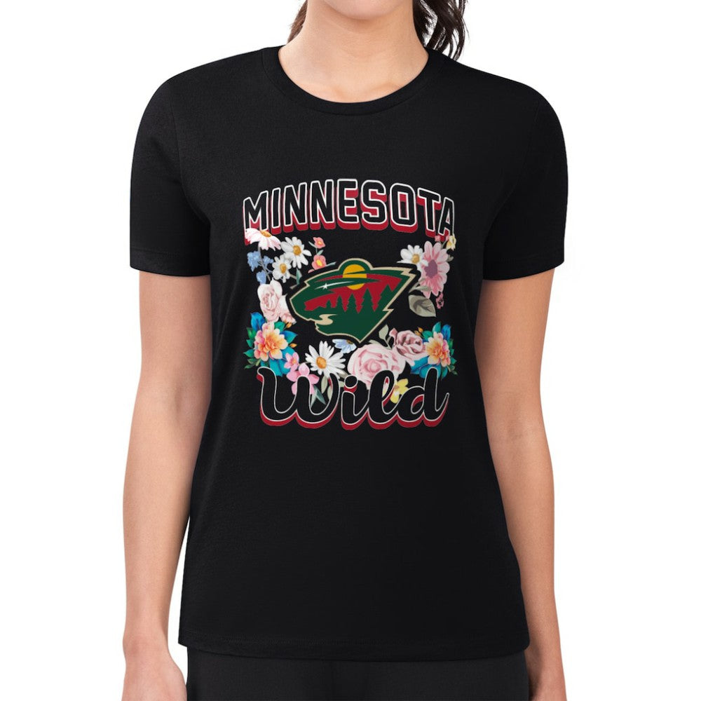 Minnesota Wild G-III 4Her by Carl Banks Women's Super-Slim Fit Lightweight Flower Logo T-Shirt Outlet