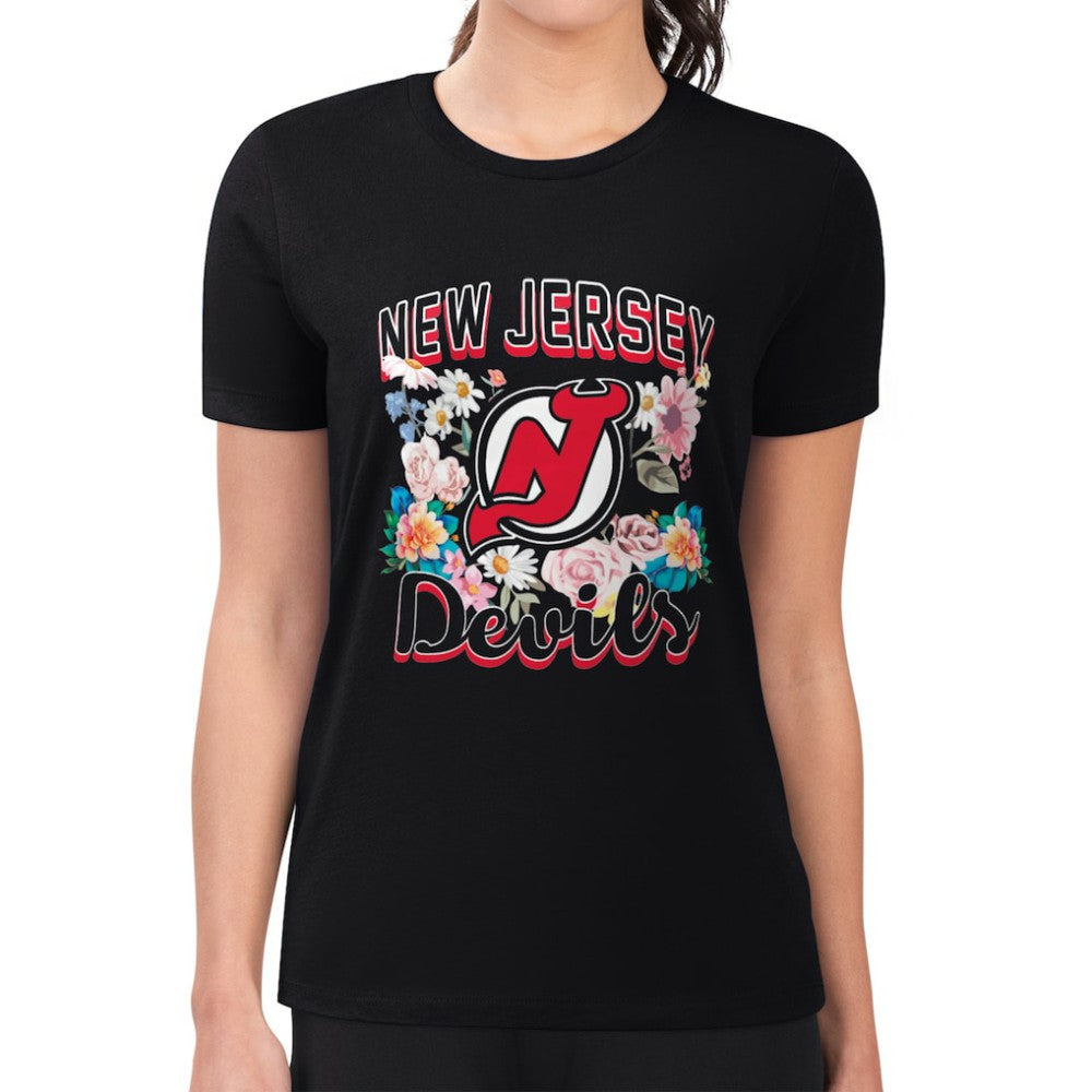 New Jersey Devils G-III 4Her by Carl Banks Women's Super-Slim Fit Lightweight Flower Logo T-Shirt Discount