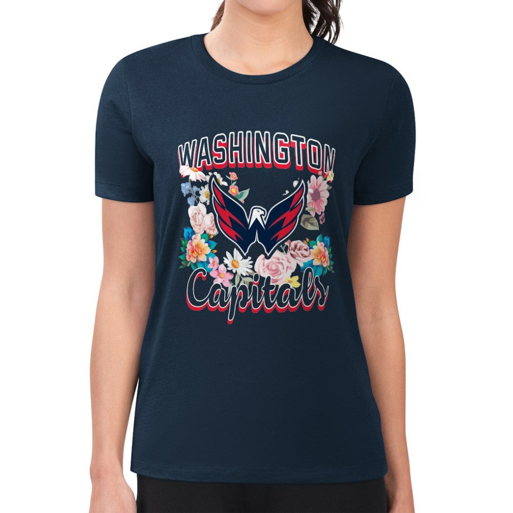 Washington Capitals G-III 4Her by Carl Banks Women's Super-Slim Fit Lightweight Flower Logo T-Shirt On Sale