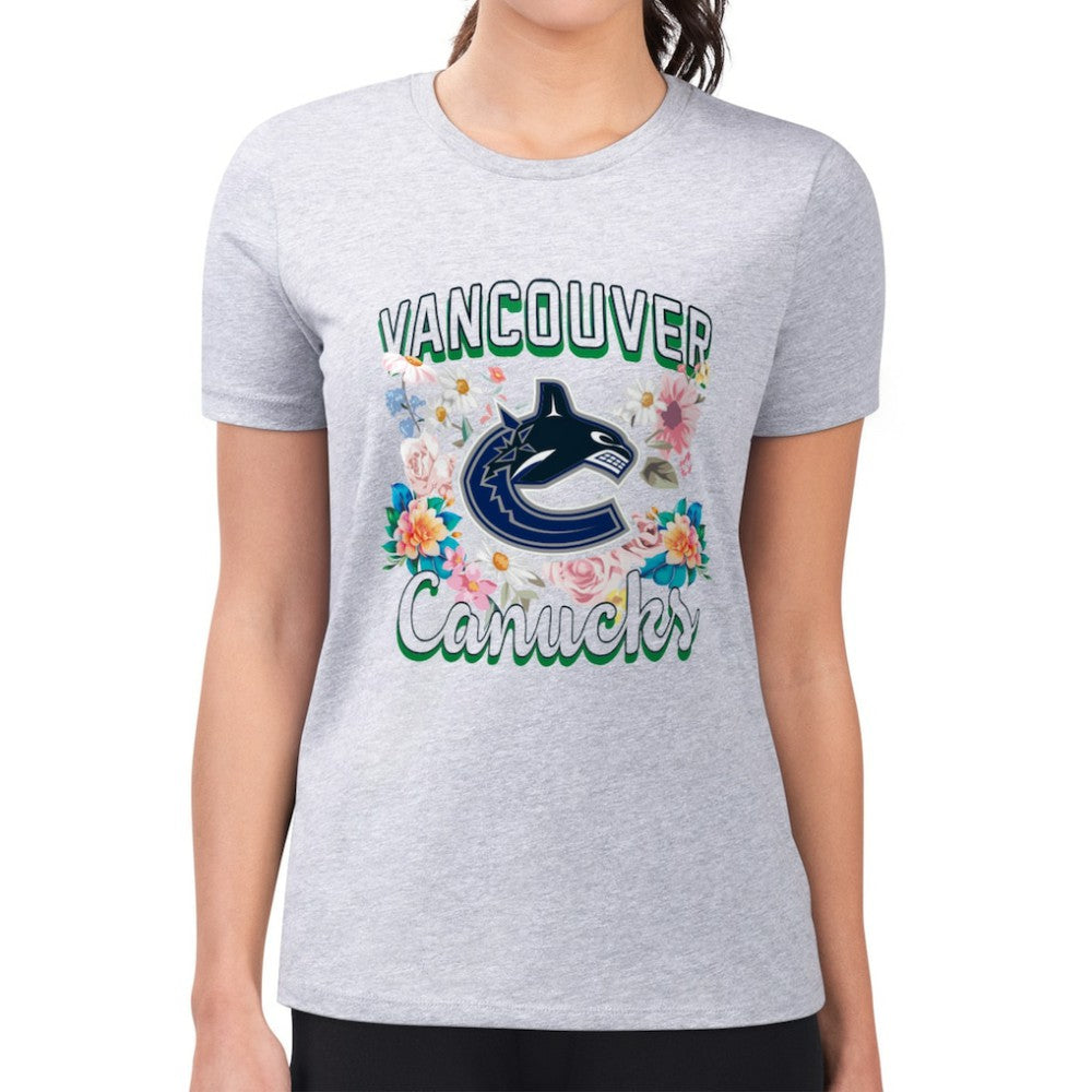 Vancouver Canucks G-III 4Her by Carl Banks Women's Super-Slim Fit Lightweight Flower Logo T-Shirt For Sale