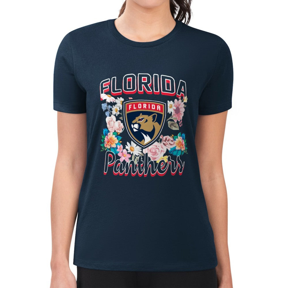 Florida Panthers G-III 4Her by Carl Banks Women's Super-Slim Fit Lightweight Flower Logo T-Shirt For Sale