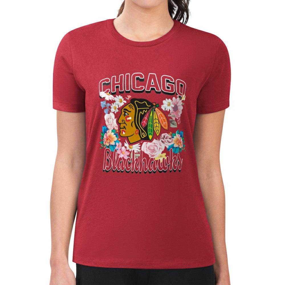 Chicago Blackhawks G-III 4Her by Carl Banks Women's Super-Slim Fit Lightweight Flower Logo T-Shirt Online