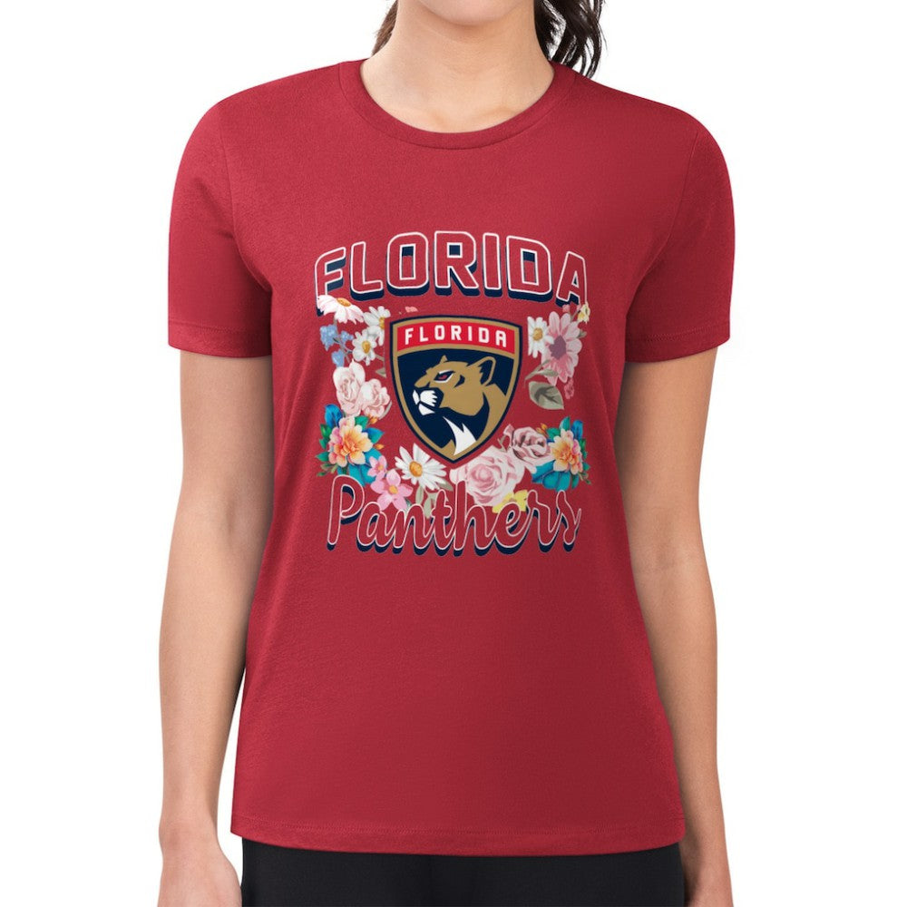 Florida Panthers G-III 4Her by Carl Banks Women's Super-Slim Fit Lightweight Flower Logo T-Shirt On Sale