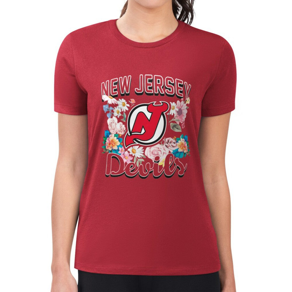 New Jersey Devils G-III 4Her by Carl Banks Women's Super-Slim Fit Lightweight Flower Logo T-Shirt Sale
