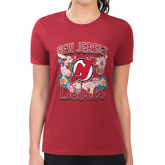 New Jersey Devils G-III 4Her by Carl Banks Women's Super-Slim Fit Lightweight Flower Logo T-Shirt Sale