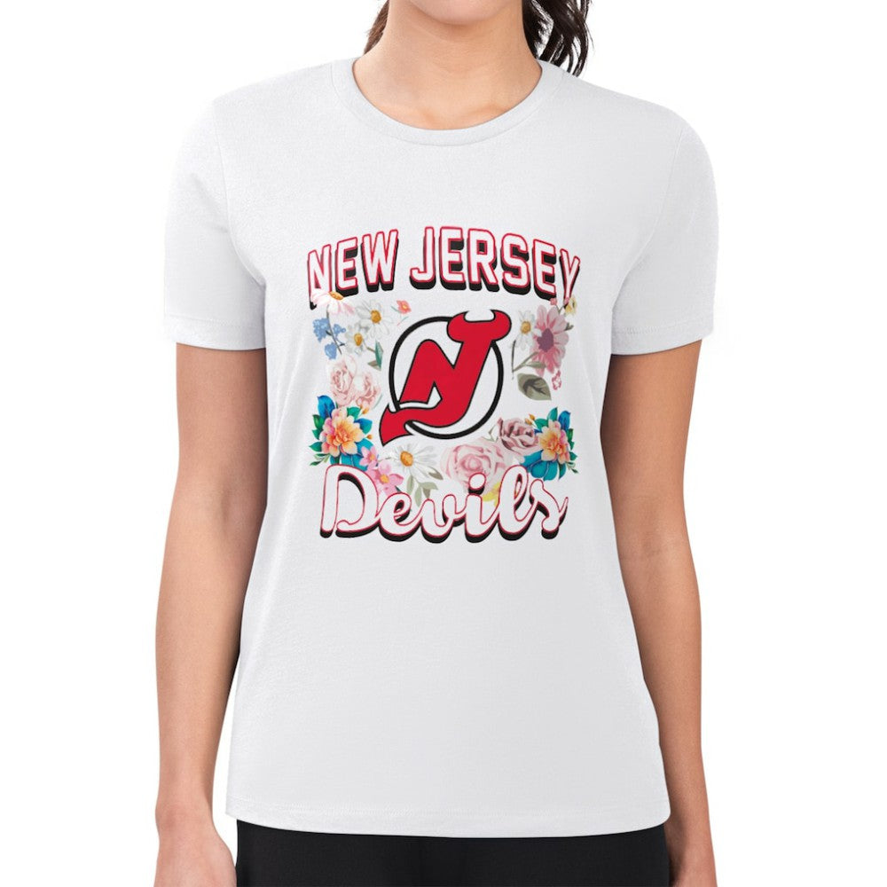 New Jersey Devils G-III 4Her by Carl Banks Women's Super-Slim Fit Lightweight Flower Logo T-Shirt Discount
