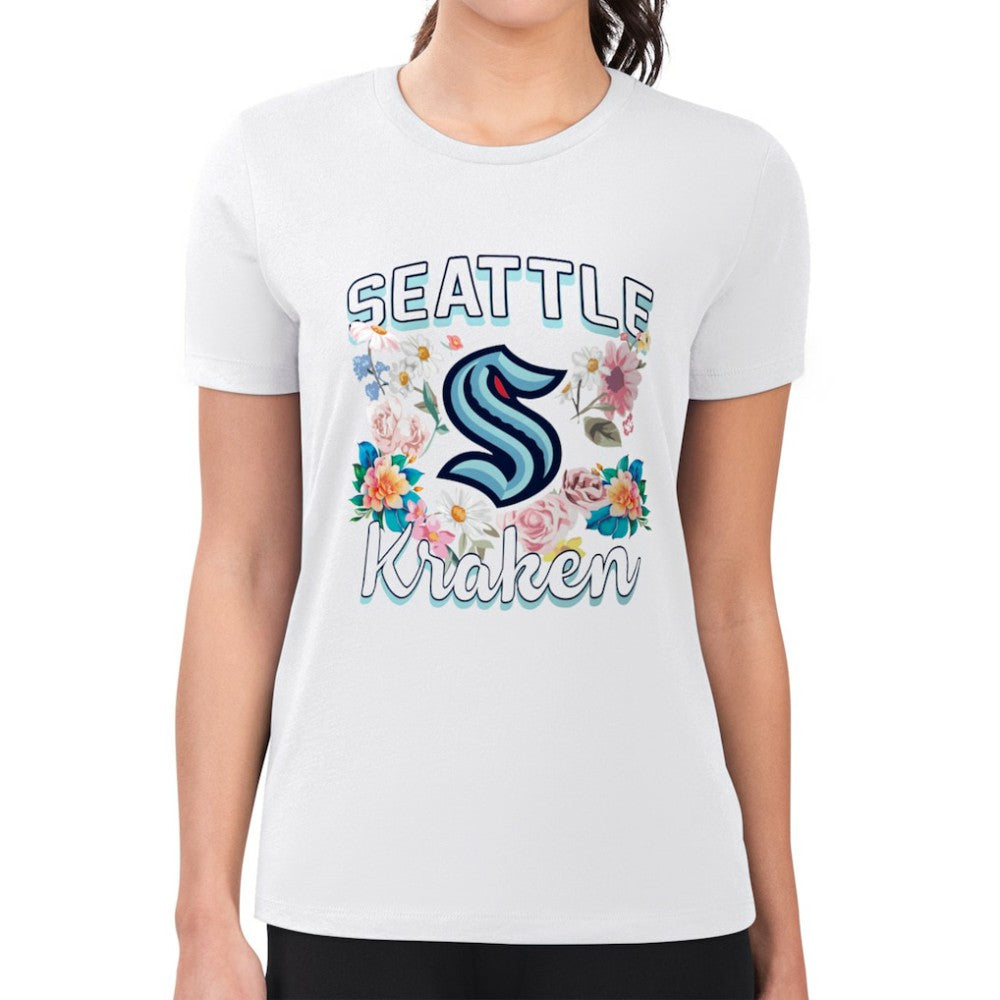 Seattle Kraken G-III 4Her by Carl Banks Women's Super-Slim Fit Lightweight Flower Logo T-Shirt For Sale