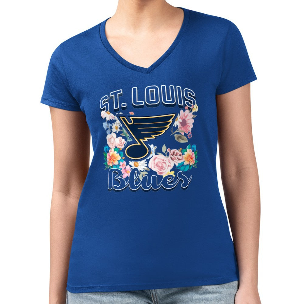St. Louis Blues G-III 4Her by Carl Banks Women's Super-Slim Fit Lightweight Flower Logo V-Neck T-Shirt Outlet