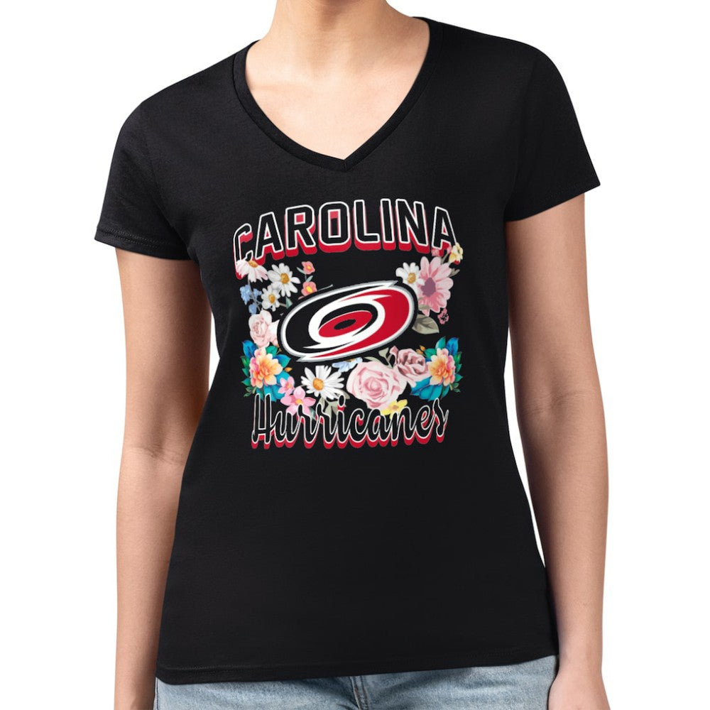 Carolina Hurricanes G-III 4Her by Carl Banks Women's Super-Slim Fit Lightweight Flower Logo V-Neck T-Shirt Outlet