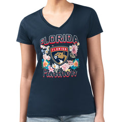 Florida Panthers G-III 4Her by Carl Banks Women's Super-Slim Fit Lightweight Flower Logo V-Neck T-Shirt Sale