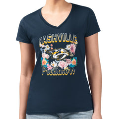 Nashville Predators G-III 4Her by Carl Banks Women's Super-Slim Fit Lightweight Flower Logo V-Neck T-Shirt Online