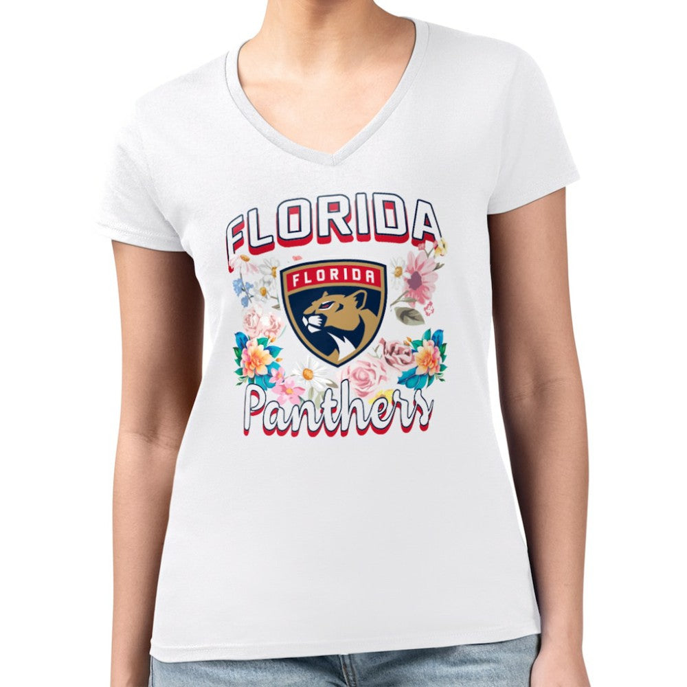 Florida Panthers G-III 4Her by Carl Banks Women's Super-Slim Fit Lightweight Flower Logo V-Neck T-Shirt Sale