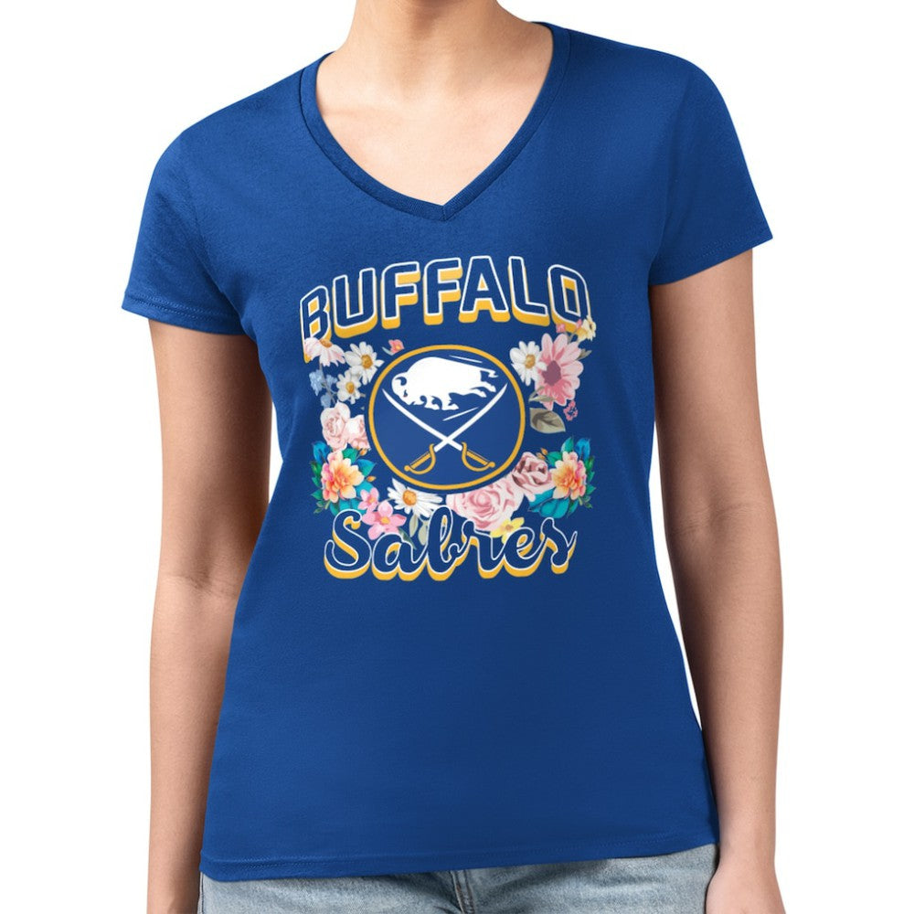 Buffalo Sabres G-III 4Her by Carl Banks Women's Super-Slim Fit Lightweight Flower Logo V-Neck T-Shirt Sale