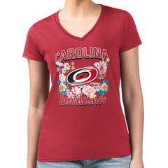 Carolina Hurricanes G-III 4Her by Carl Banks Women's Super-Slim Fit Lightweight Flower Logo V-Neck T-Shirt Discount