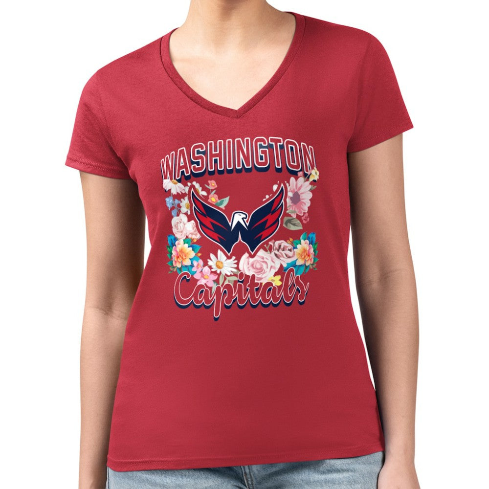 Washington Capitals G-III 4Her by Carl Banks Women's Super-Slim Fit Lightweight Flower Logo V-Neck T-Shirt Online