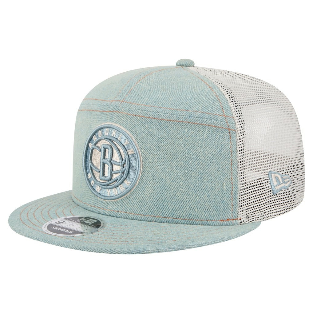Brooklyn Nets Adventure Denim Split Panel 9FIFTY Snapback Trucker Hat For Sale