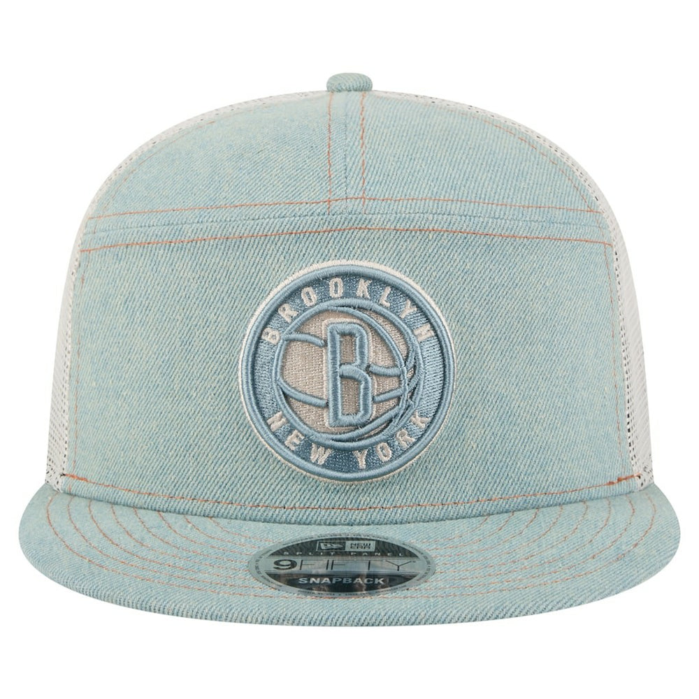 Brooklyn Nets Adventure Denim Split Panel 9FIFTY Snapback Trucker Hat For Sale