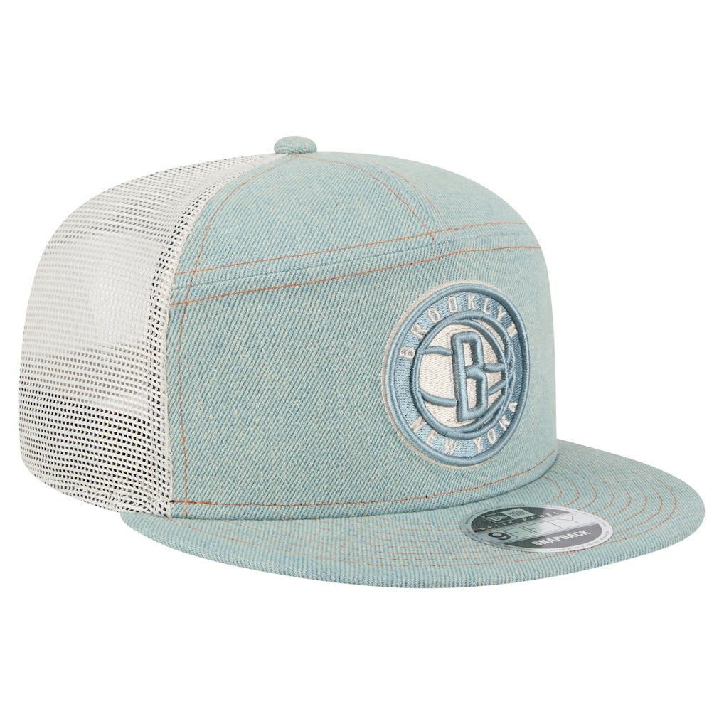 Brooklyn Nets Adventure Denim Split Panel 9FIFTY Snapback Trucker Hat For Sale