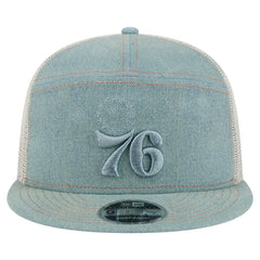 Philadelphia 76ers Adventure Denim Split Panel 9FIFTY Snapback Trucker Hat Discount