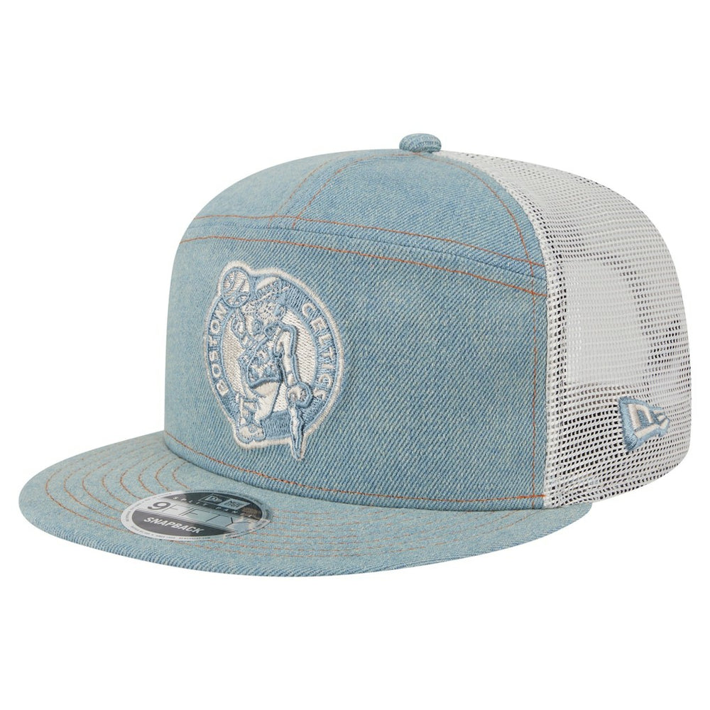 Boston Celtics Adventure Denim Split Panel 9FIFTY Snapback Trucker Hat On Sale