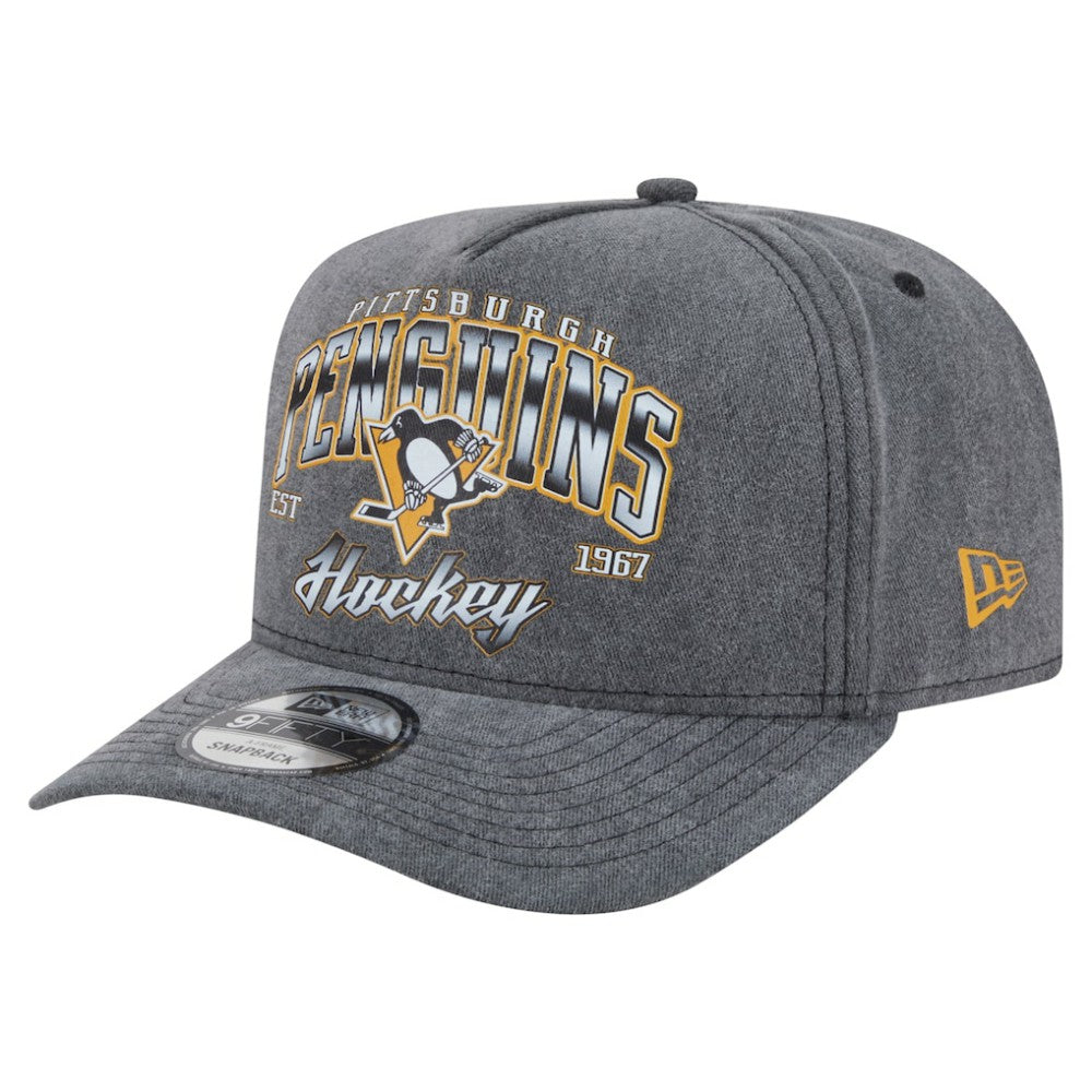 Pittsburgh Penguins New Era Throwback Washed A-Frame Pre-Curved 9FIFTY Snapback Hat On Sale