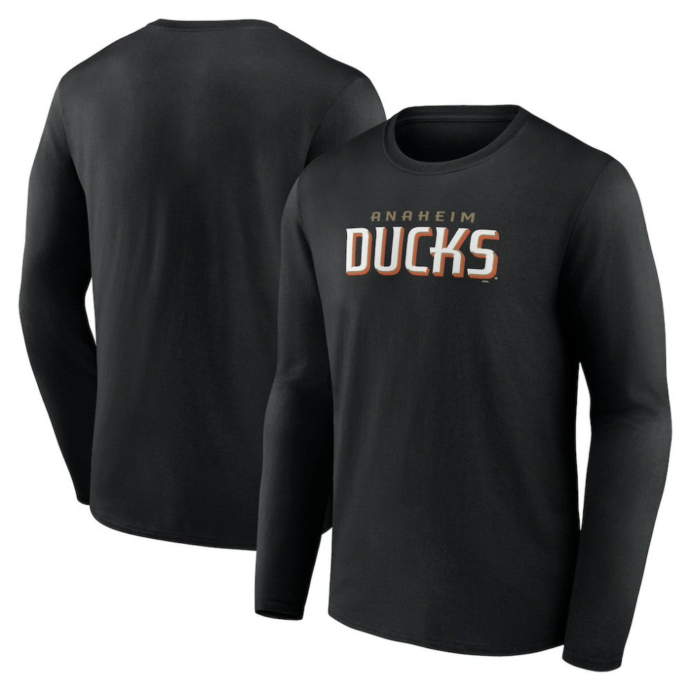 Anaheim Ducks Fanatics Wordmark Logo Long Sleeve T-Shirt On Sale