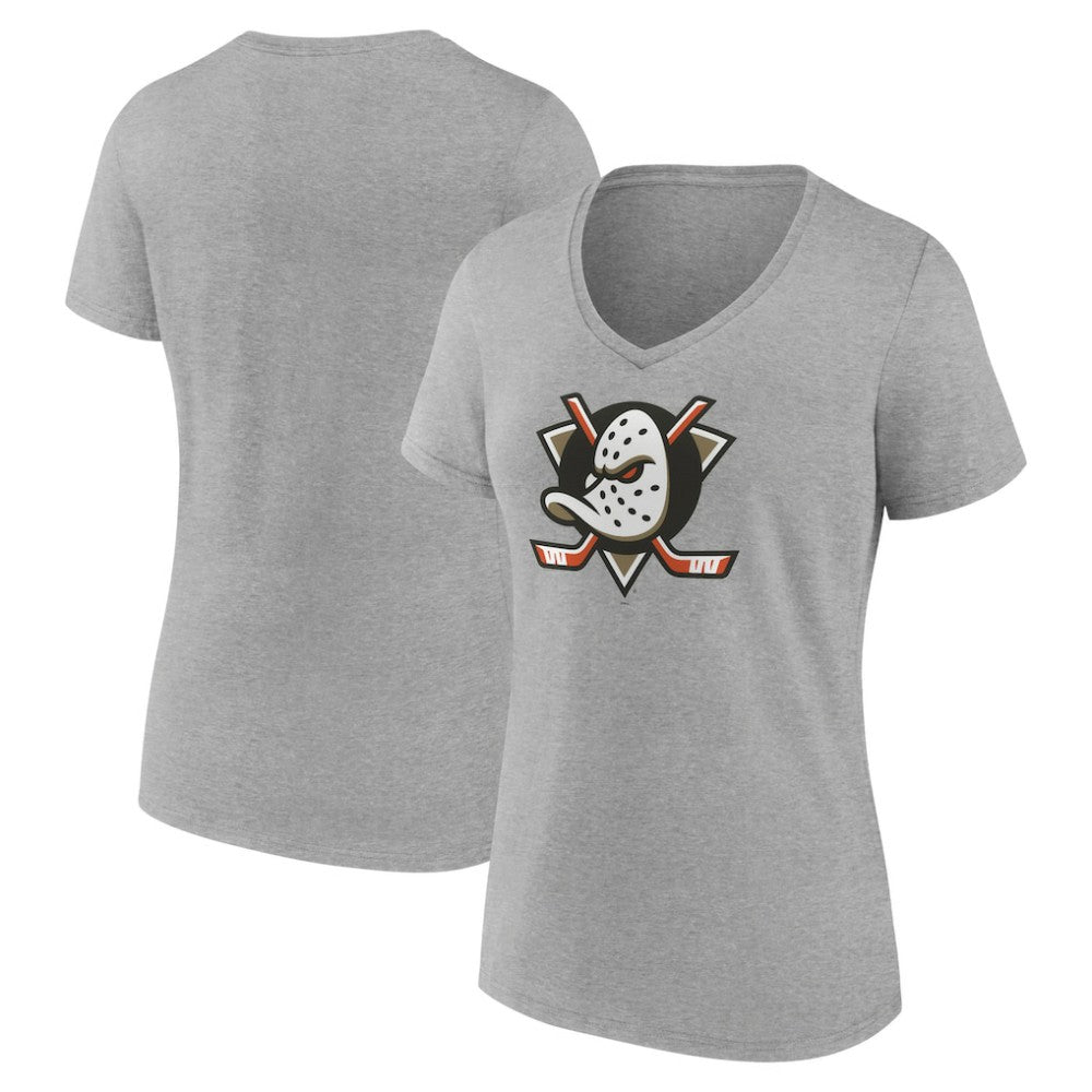 Anaheim Ducks Women's Primary Logo V-Neck T-Shirt – Gray On Sale