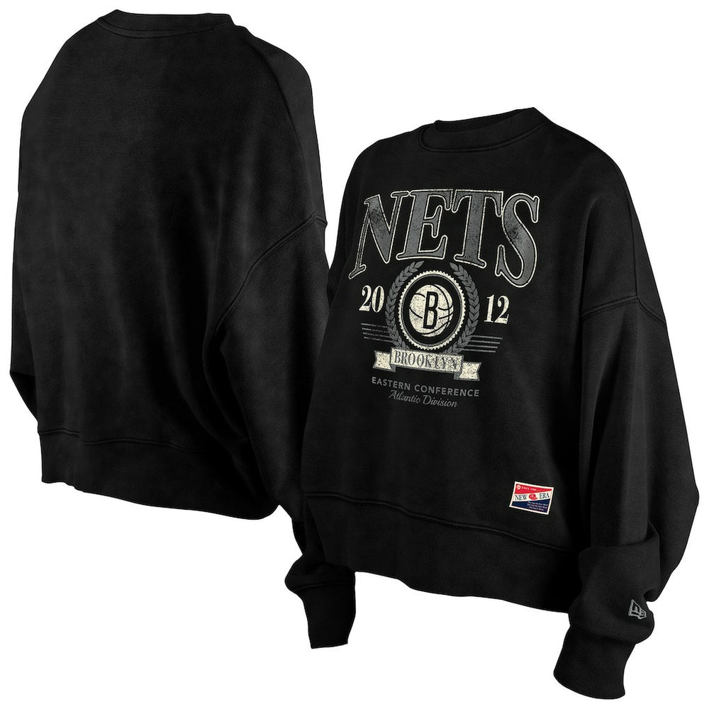 Brooklyn Nets Women's Throwback Vintage Enzyme Wash Oversized Boxy Pullover Sweatshirt Online