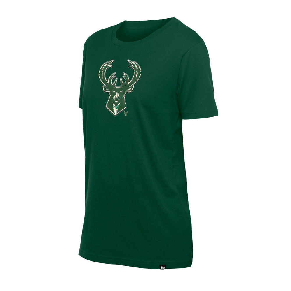 Milwaukee Bucks Women's Glam Game Flower T-Shirt New