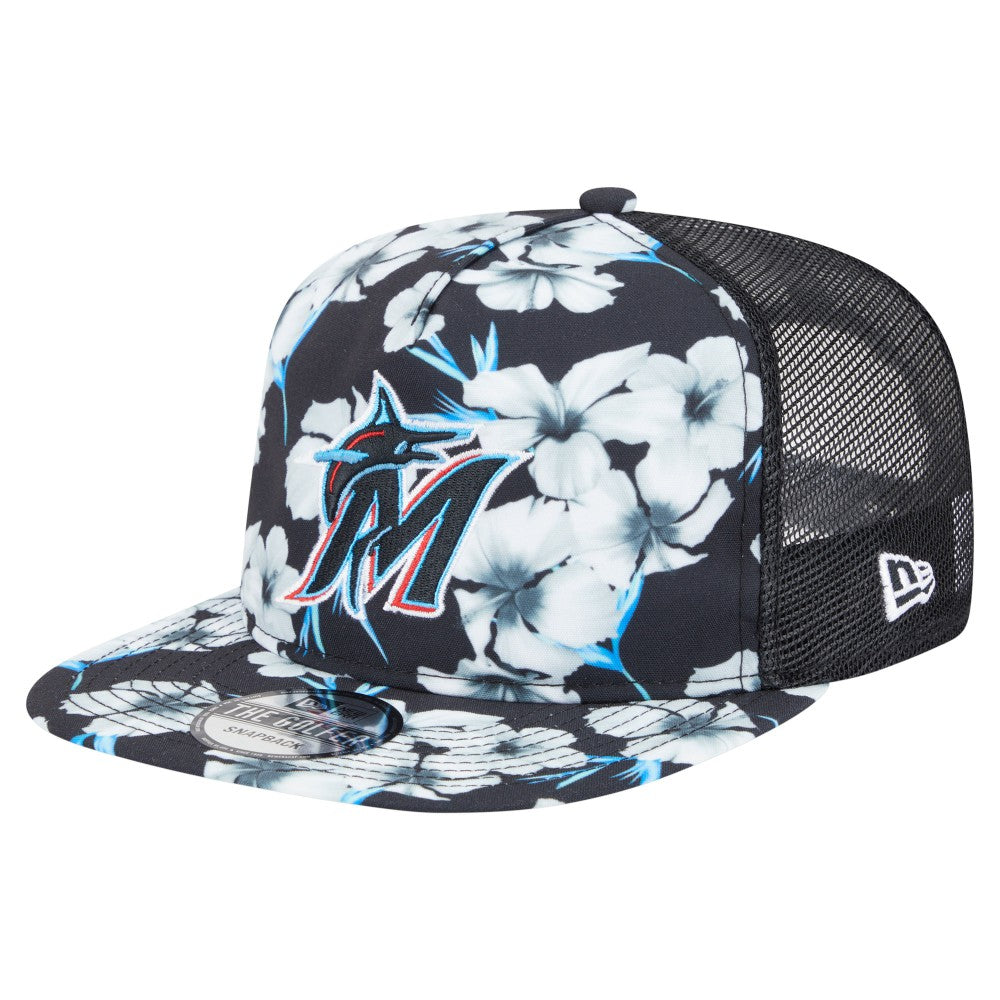 Miami Marlins New Era Adventure Pattern Golfer Trucker Snapback Hat | MLB For sale