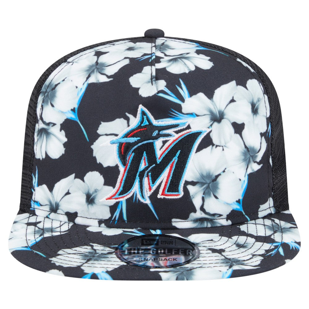 Miami Marlins New Era Adventure Pattern Golfer Trucker Snapback Hat | MLB For sale