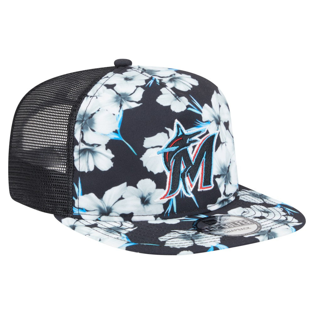 Miami Marlins New Era Adventure Pattern Golfer Trucker Snapback Hat | MLB For sale